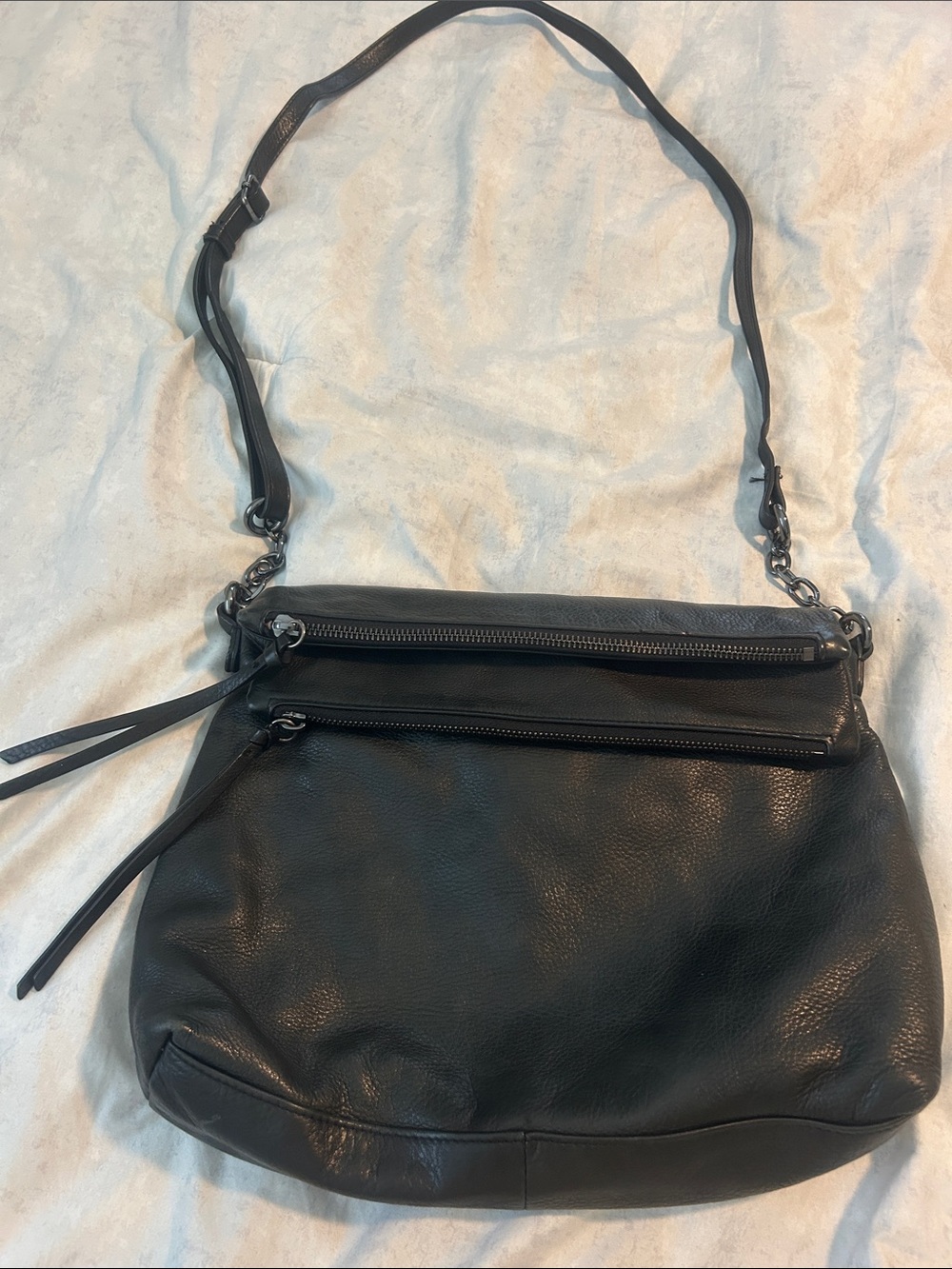 Margot New York Black Crossbody Leather Bag with Front Zips